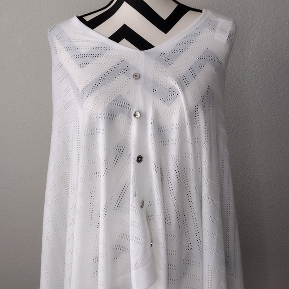 NWT Talbots Coastal Beachy Boho Cotton Blend White Poncho Tunic Top Sz M/L - Picture 3 of 14